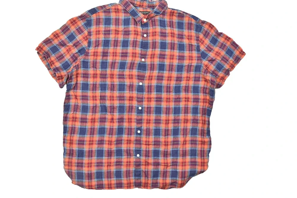 Banana Republic Camden Fit Linen Plaid Shirt Men's Big & Tall Size XXL